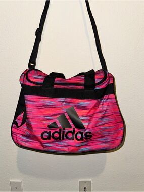adidas Pink Multi Striped Logo Duffel Bag